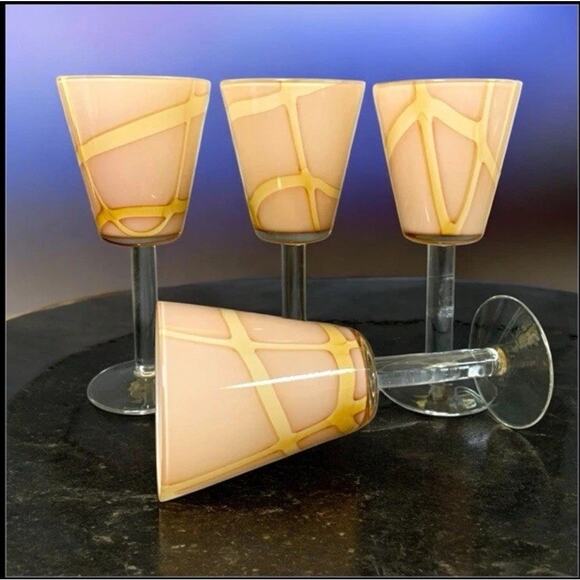 Italian Hand Blown Contemporary Cased Art Glass Water/Wine Glasses - Picture 1 of 5
